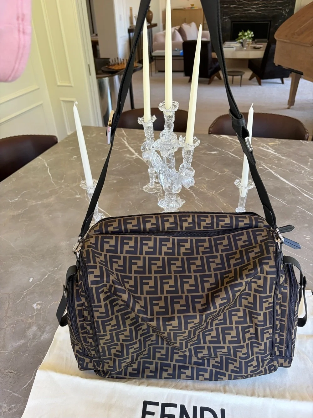Fendi Beige and Black FF Logo Baby Bag